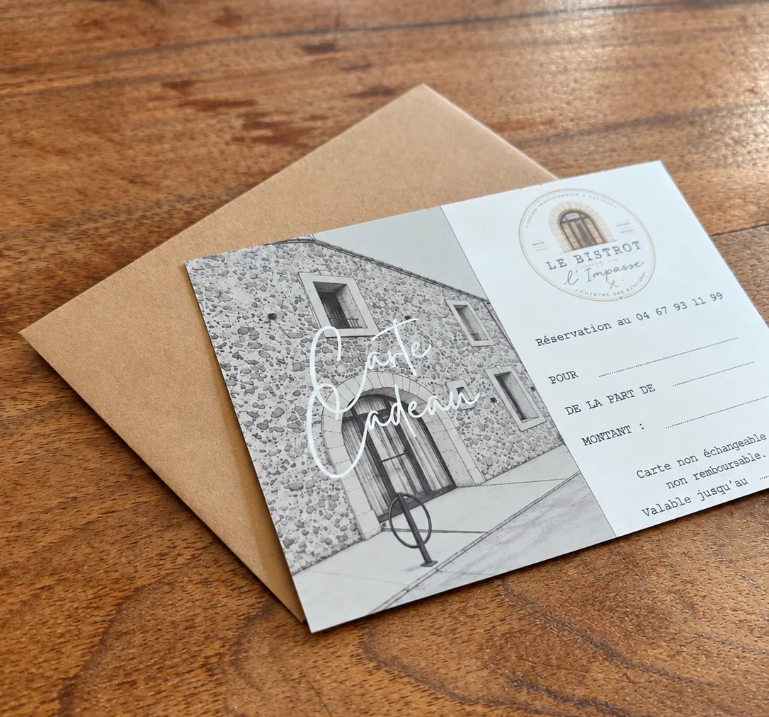 Carte cadeau du Bistrot de l'Impasse, restaurant à Caux près de Pézenas