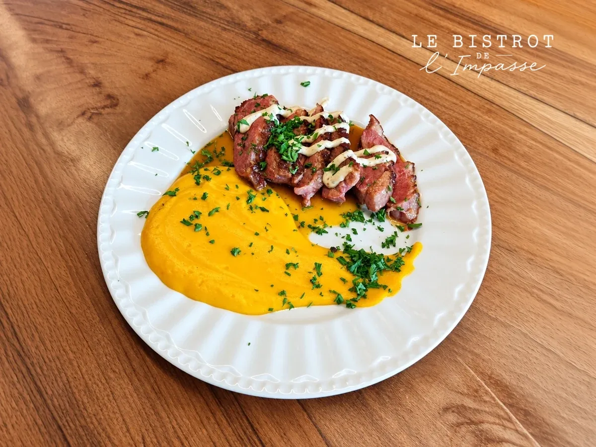 Demi-magret de canard et purée de courge, Le Bistrot de l'Impasse à Caux